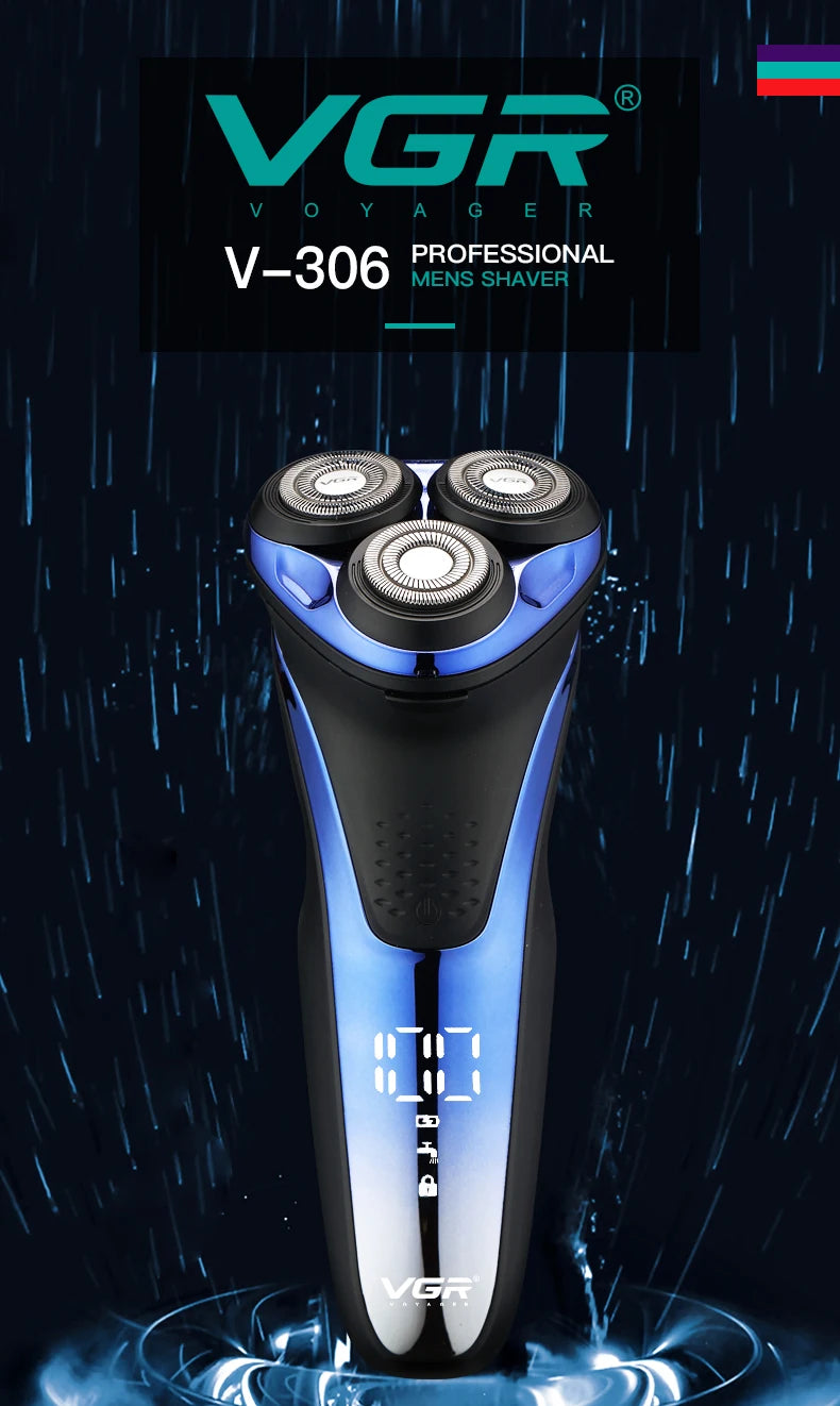 VGR Elektrorasierer Professioneller Rasierer Wasserdichter Bartschneider Rotations-3D-Schwimmrasur Wiederaufladbar Elektrisch für Herren V-306
