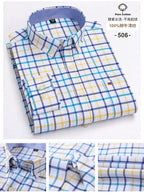 100 % Baumwolle Oxford Herrenhemden Langarm Kariert Weich Regular Fit Festliches Hemd Tasche Sozial Bluse Herrenkleidung S-7XL