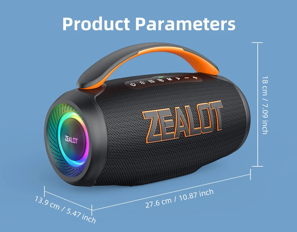 zealot-P12 Lautsprecher 60W Bluetooth-Lautsprecher Tragbarer Lautsprecher mit 10 Stunden Spielzeit, Tragegriff, für Camping, Party, TWS, AUX