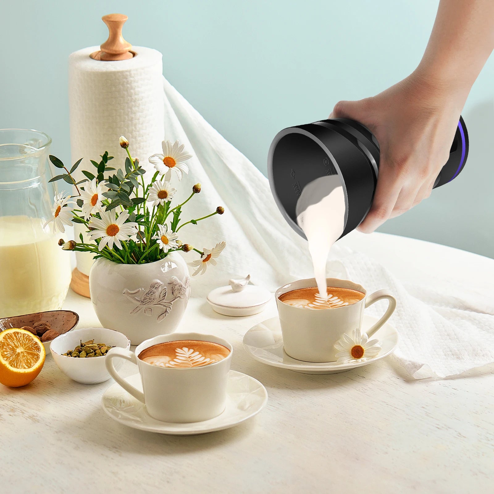 4-in-1 Automatischer Milchaufschäumer Elektrisch, 600ml Kapazität Heiß- & Kaltmilchschäumer, Leiser Betrieb für Kaffee Cappuccino Schokolade