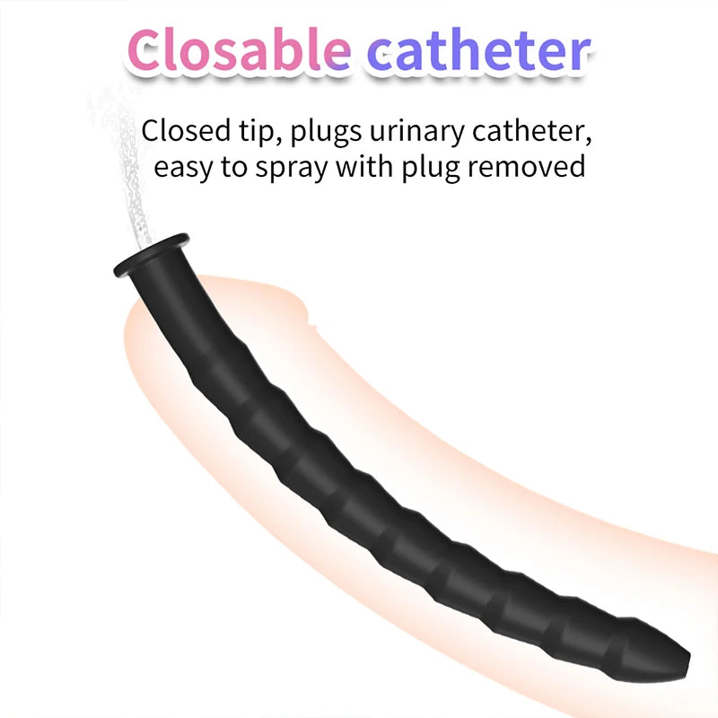 5 Größen gebogene Harnröhren-Sonde Penis-Einführung Stimulation Dilatator Keuschheitskatheter hohler Penis-Plug mit Stopper Sexspielzeug für Männer