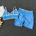Pfirsich-Po-Yoga-Anzug Damen Gym Nahtloser Träger-BH mit Raffung Hoher Bund Po-Lifting Bauchstraffende Shorts Fitness-Set