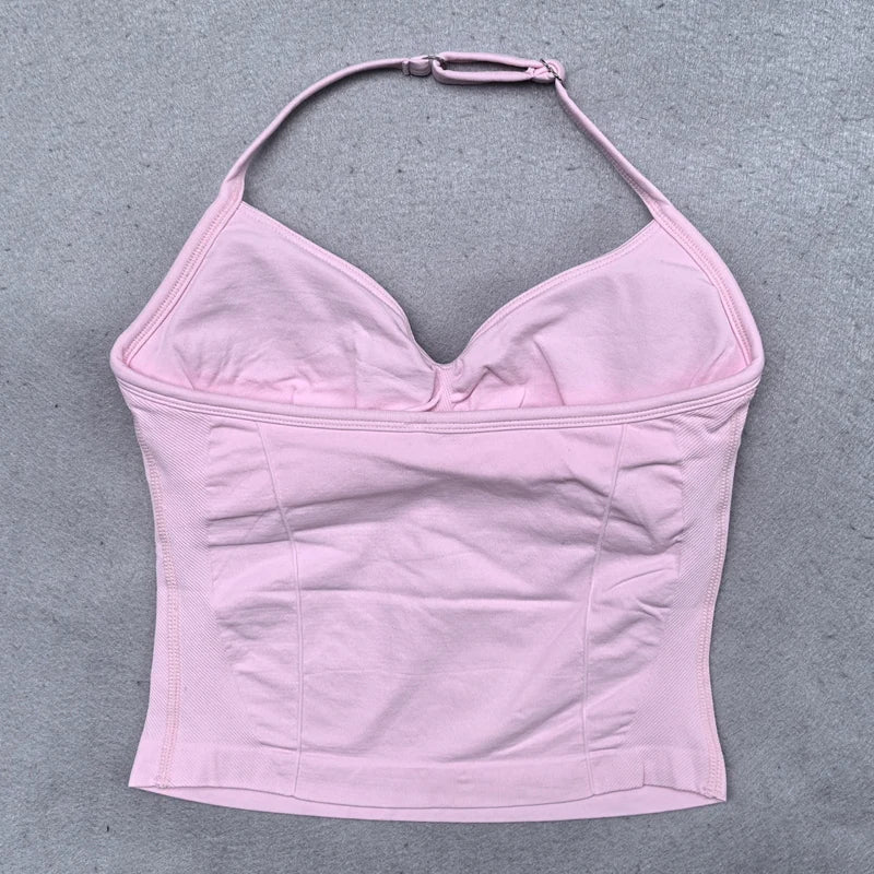 Verstellbares Sport-Neckholder-Oberteil Damen Rückenloses Gym-Top mit integriertem BH Yoga-Kleidung Ärmellose Shirts Workout-Outfits Tanktop
