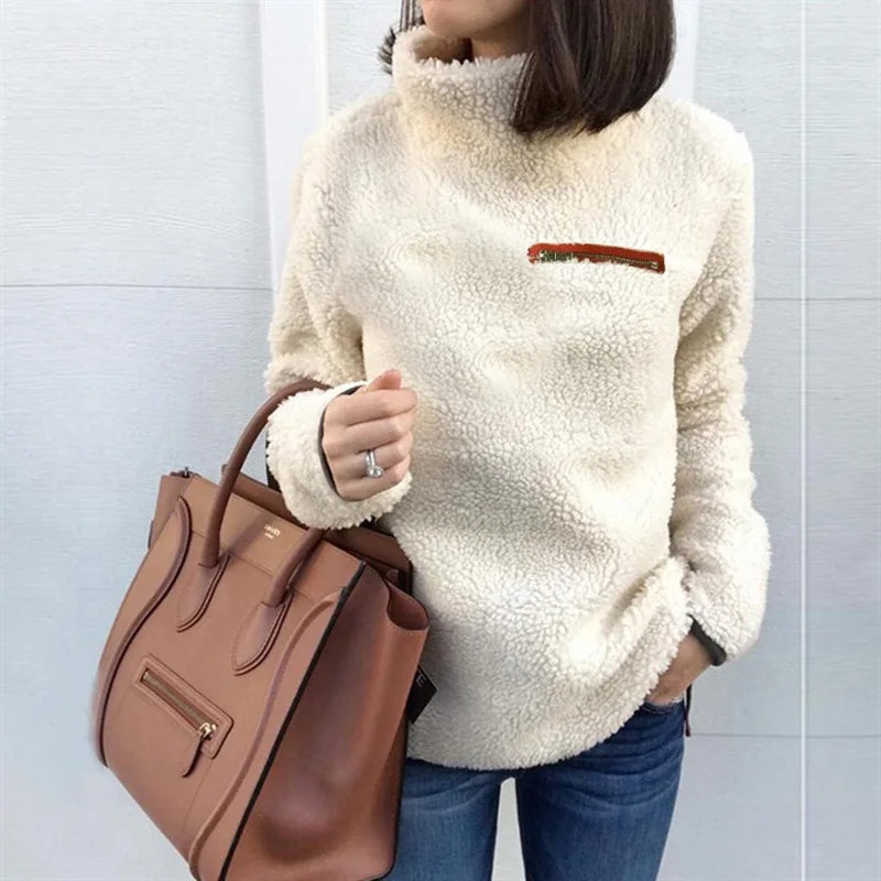 Winter Superweicher und bequemer einfarbiger Rollkragenpullover Damenpullover Mode Reißverschluss Sexy Oberteil Damen Hipster Kleidung