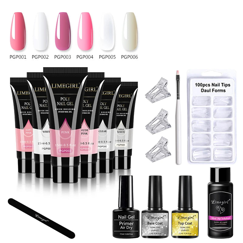 limegirl 15ml Verlängerungs-Nagelgel-Set 6W LED Lampe Komplettes Maniküre-Set Fingerverlängerungsform Nagel-Kit Alles für schnelles Verlängerungs-Werkzeugset