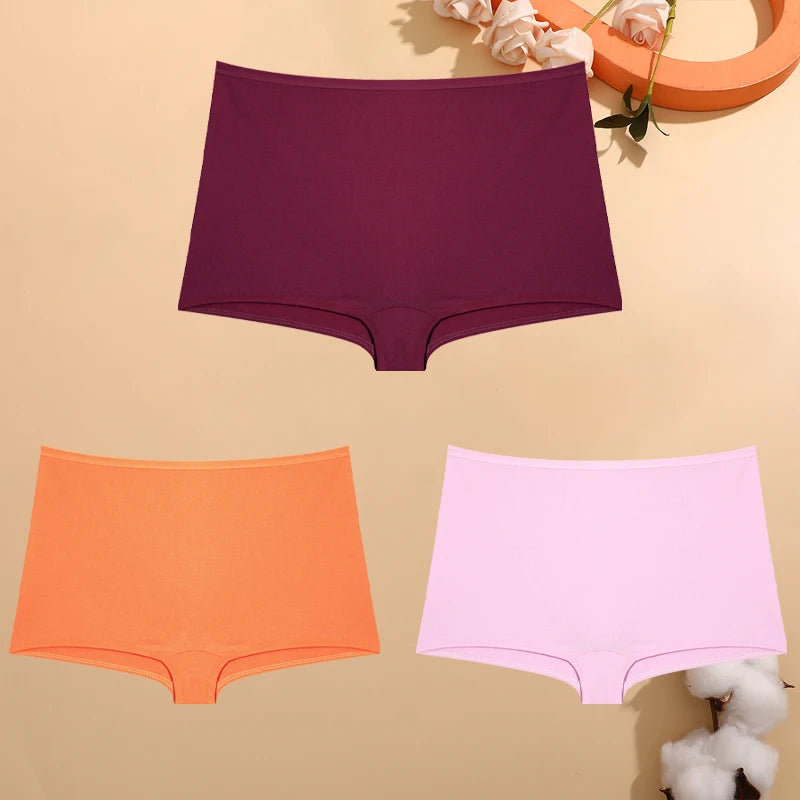 FINETOO 3er-Pack Damen Baumwoll-Boyshorts Atmungsaktive Low-Waist Unifarben Unterwäsche Damen Legere Sport Boxershorts Unterhosen