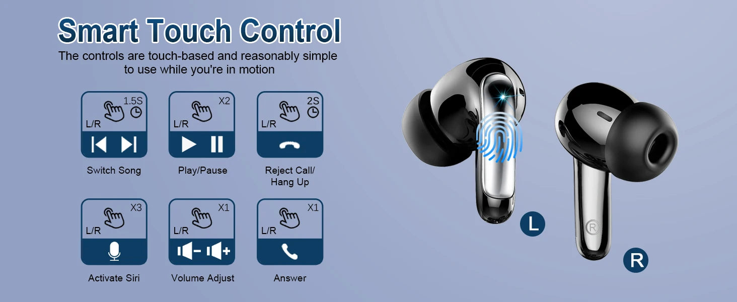 Kabellose Kopfhörer, Bluetooth 5.3 Stereo-Ohrhörer In-Ear mit 4 ENC Mikrofon für klare Anrufe, Geräuschunterdrückende Ohrstöpsel, 48 Stunden Akkulaufzeit.