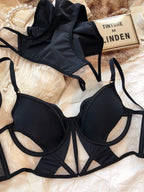 Französische Thin Cup Damen Dessous Set Sexy Hohle Spitze BH Set Sommer Mesh Komfort Atmungsaktive Unterwäsche Fischgrät Tops Intims