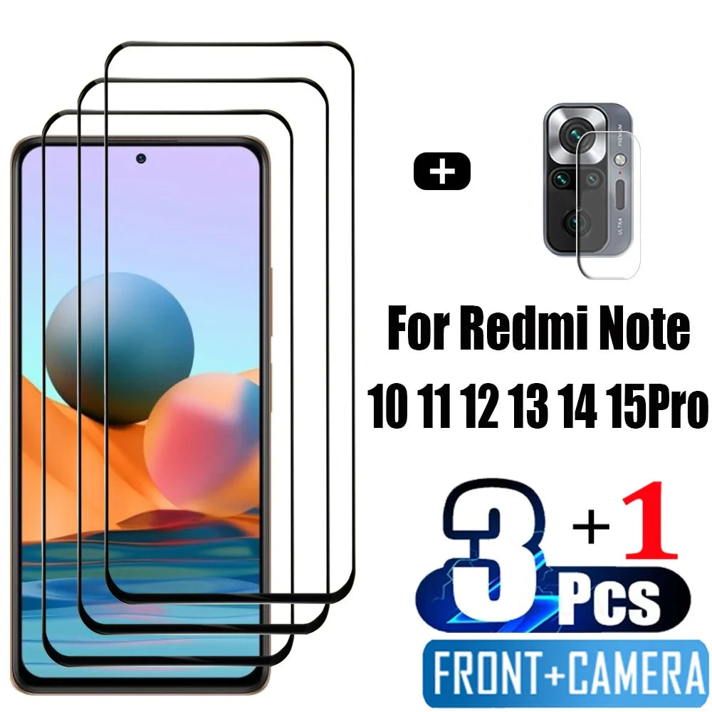 Pelicula, Front Tempered Glass Für Xiaomi Redmi Note 15 14 10 11 12 13 Pro 5G Displayschutzfolien Redmi Note 12S 11S 10S Panzerglas Note10 S Displayschutz Note11 gehärtetes Glas Redmi Note12 Pro Plus Kamerafolie