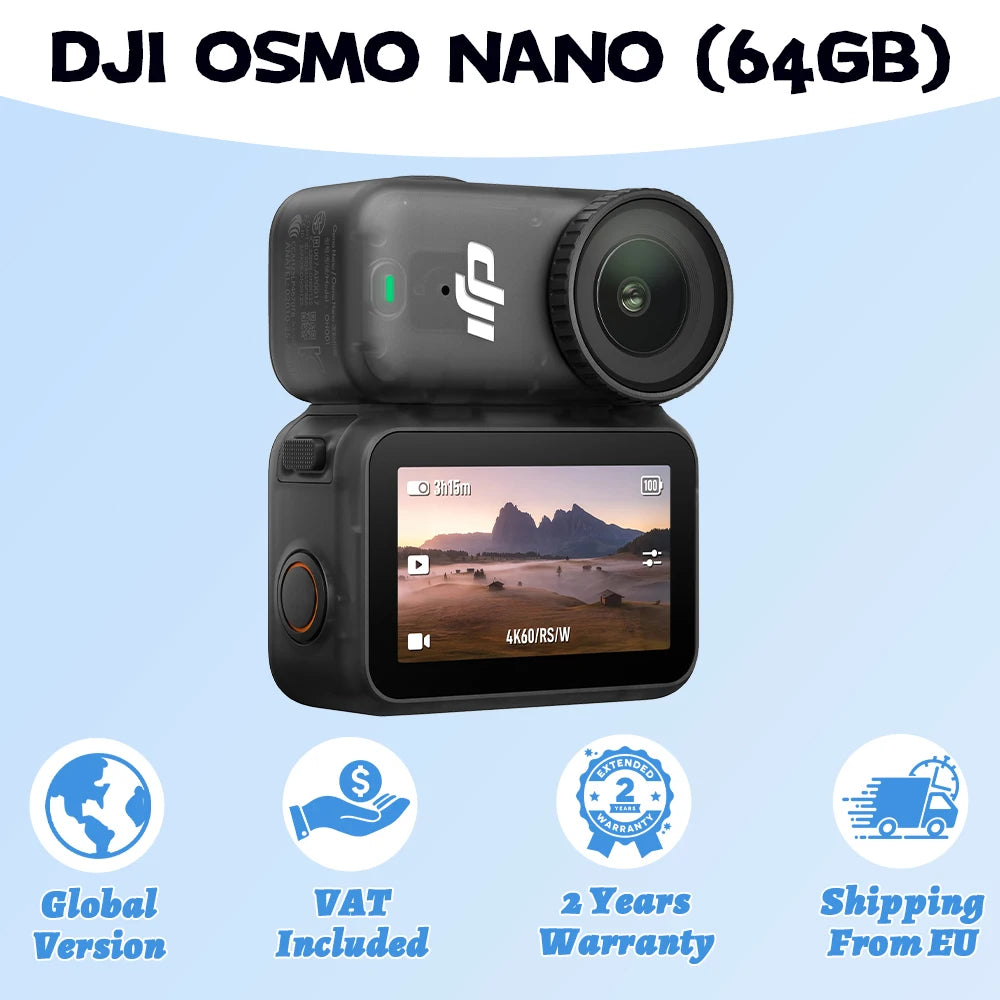 DJI OSMO NANO Leichte Sport-Action-Videokameras 1/1,3″-Sensor 143° Weitwinkel Tragbare Kamera für Radfahren, Laufen, Vlogging