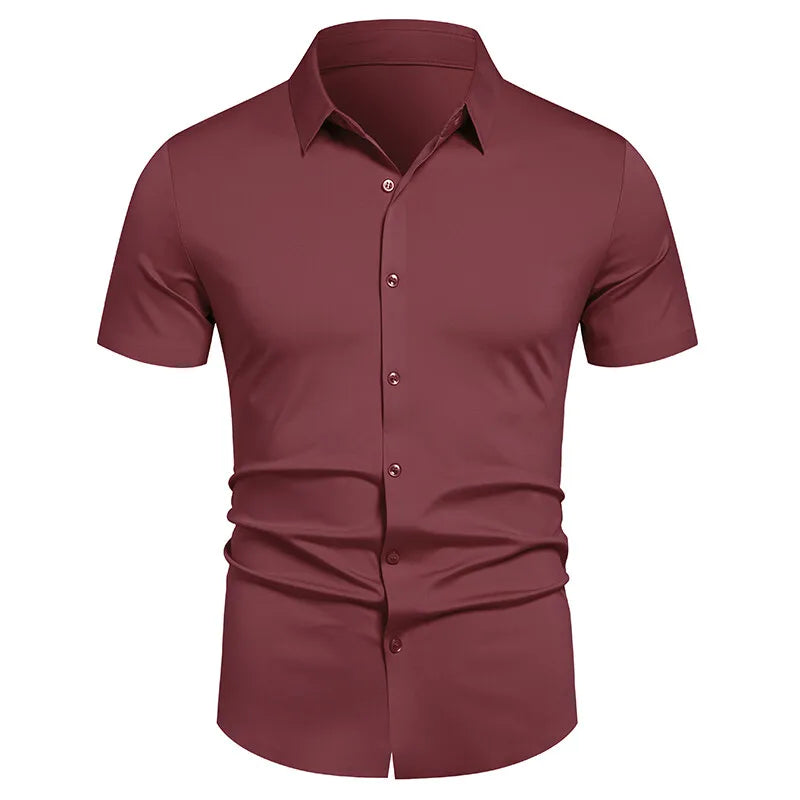 Herren Stretch Hemd Bügelfreie Hemden Regular Fit Kurzarm Stretch Business Casual Button-Down Hemden