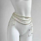 Multilayer Pearl Belt Waist Chain for Women's Fashion Retro Y2K Designer Belt Character Playing Clothes Accessories Party Belts