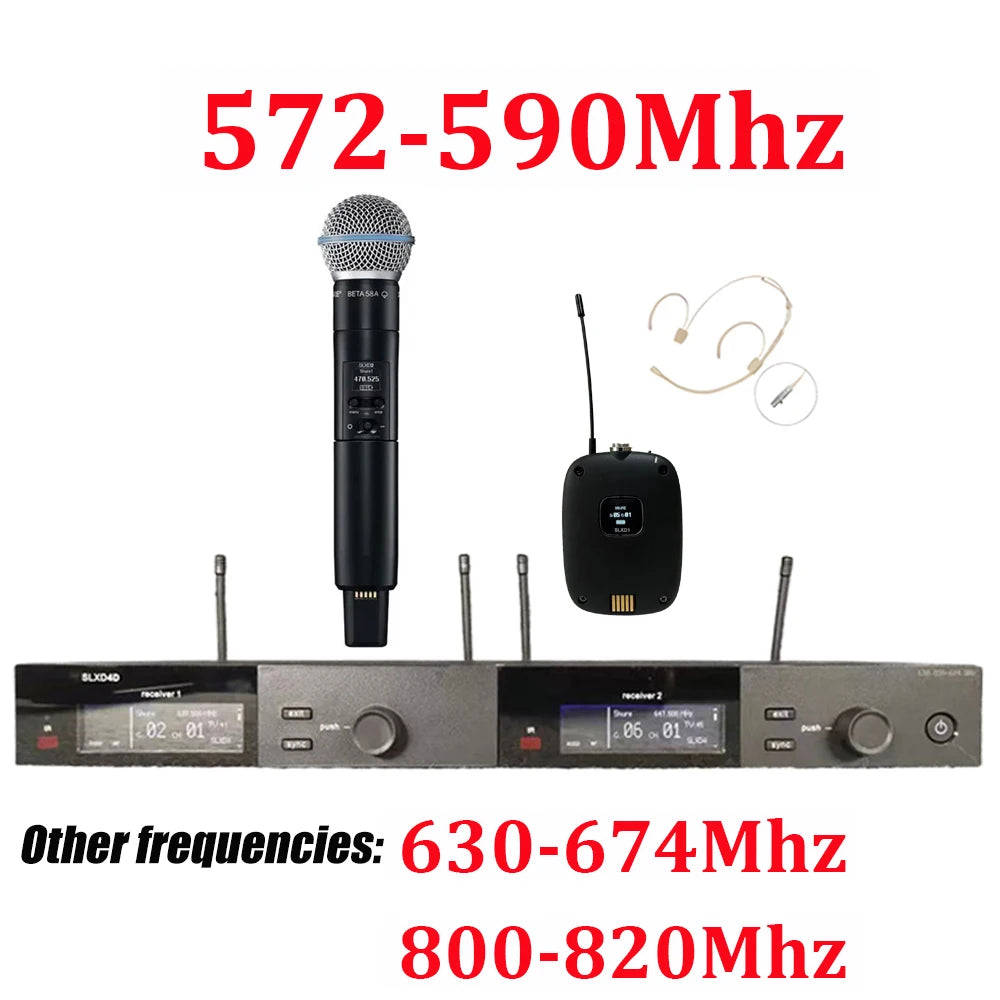 SLXD Mikrofon 500/600/800MHz Drahtloses Mikrofonsystem 4-Pin Headset KSM8/Beta58 Professionelles Audio-Equipment für Bühne Karaoke