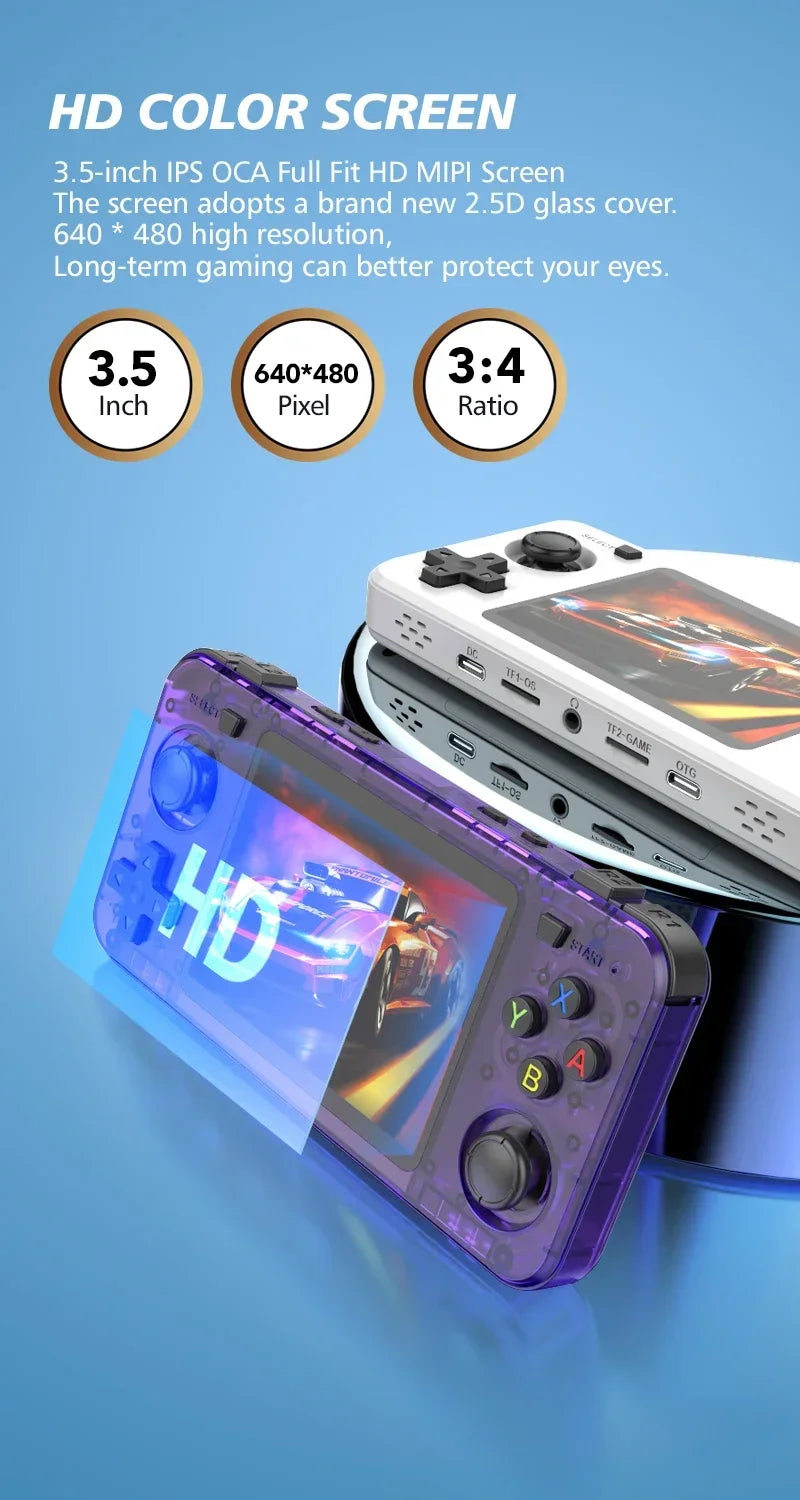BOYHOM Grünes R36H Retro-Videospielkonsole 3,5 Zoll IPS-Bildschirm RK3326 3000 mAh Offenes Linux-System Tragbarer Player 64GB 128GB