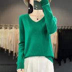 Damen 100% Merinowolle Pullover V-Ausschnitt Basic Pulli Herbst Winter Kaschmir Kleidung Langarm Weiche Strickware Oberteile Unifarben