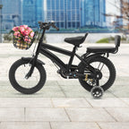 14" Kinderfahrrad Verstellbares Kinderfahrrad Belastbarkeit 60kg mit Stützrädern+Korb+Rückenlehne Rücksitz für 3-7 Jahre (Weiß/Schwarz)
