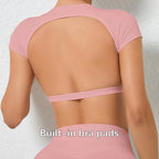 Hearuisavy Sommer Personalisierbare Sportshirts Workout Sportbekleidung Rückenloses Yoga-Kleidungsstück Brustpolster Sport Crop Tops Gym Top Damen