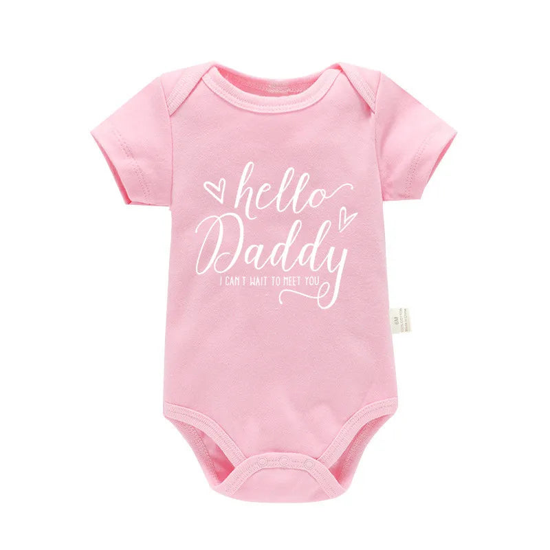 Schwangerschaftsverkündung Hallo Papa, ich kann es kaum erwarten, dich kennenzulernen Neugeborenes Baby Mädchen Kurzarm-Strampler Weicher Baumwoll-Body Strampelanzug