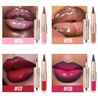 Schwarzer brauner, spitz zulaufender Lipliner-Konturenstift, doppelseitiger Spiegel, aufpolsternder Lippenglanz, kristallklarer Lipgloss, sexy roter Lippen-Tint-Make-up