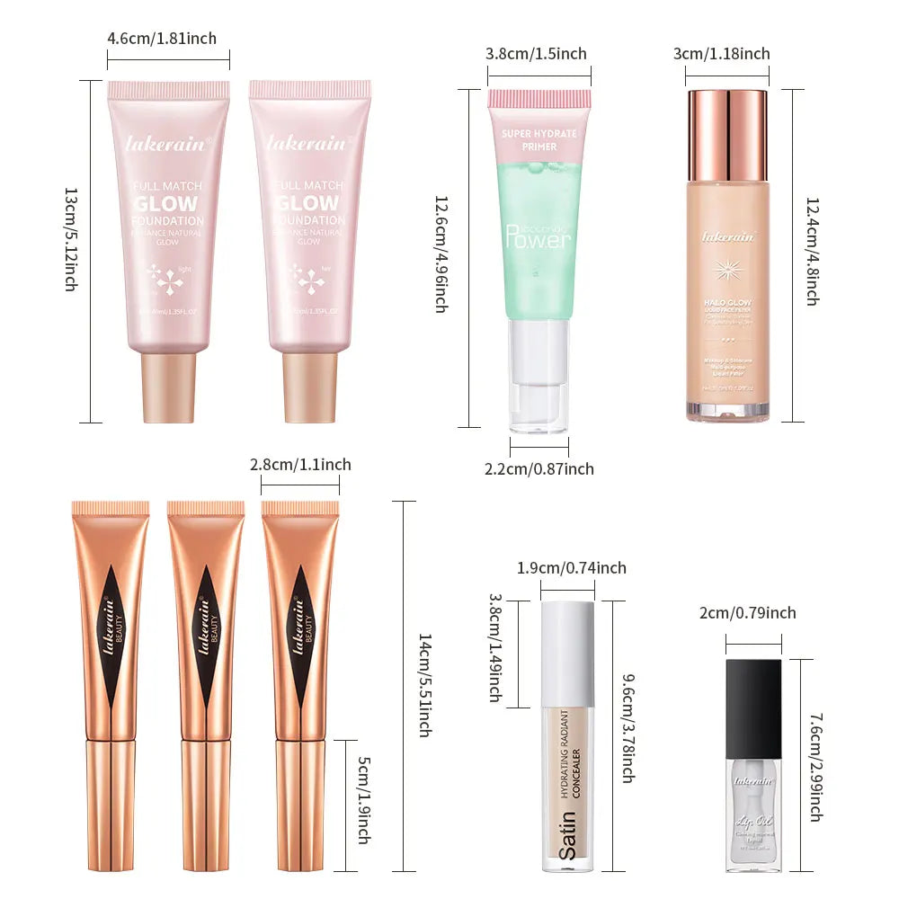 Make-up-Set Anfänger-Kit Grundierung Feuchtigkeitsspendender Concealer Feuchtigkeits-Lipgloss Highlighter-Stift & Rouge Gesichts-Make-up-Sets Geschenk