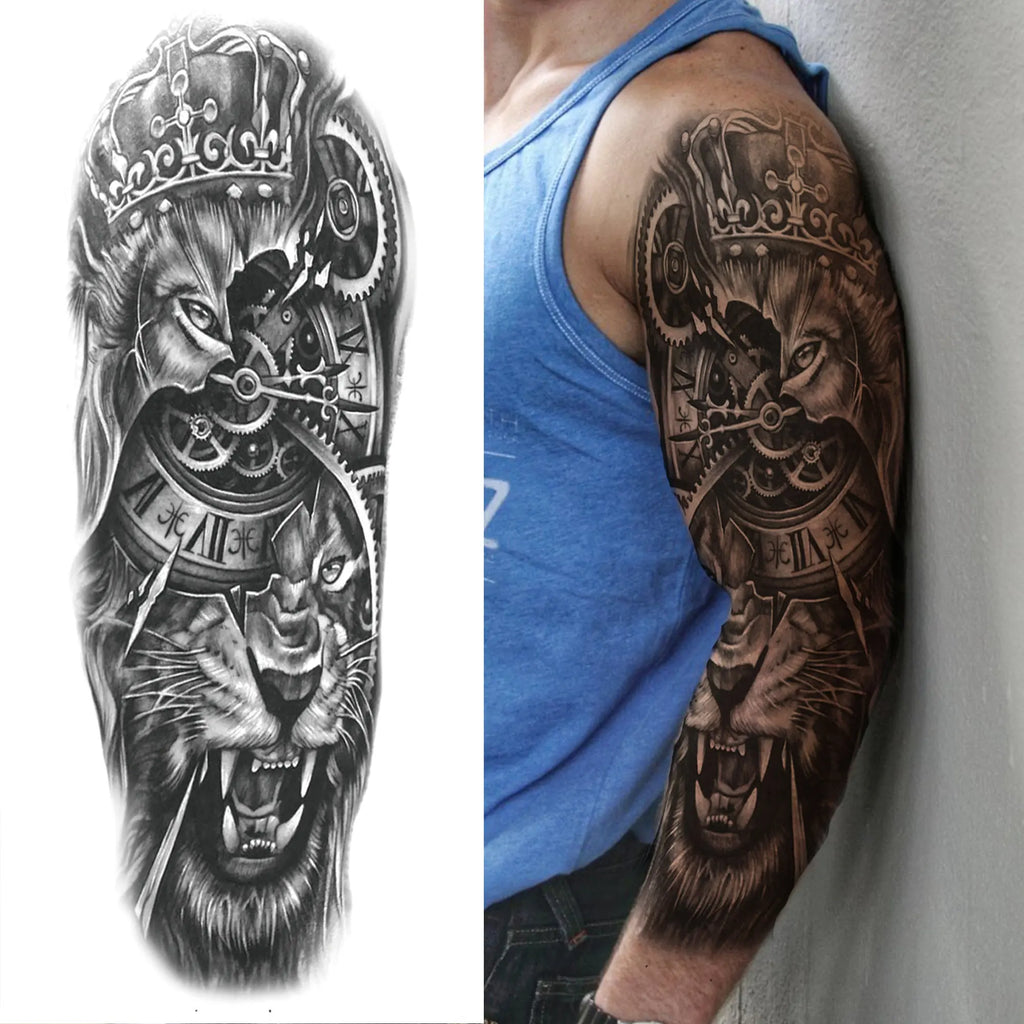 Kompass Roboterarm Temporäre Tattoos Ärmel für Männer Frauen Realistische Gefälschte Totenkopf Engel Ganzarm Tattoos Maori Totem Tattoo Aufkleber