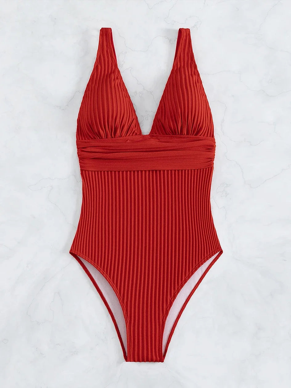Tiefer V-Ausschnitt Einteiler Damen 2024 Push Up Bademode Weiblich Sexy Sommer Strandmode Schwimmen für Badeanzüge Micro Korean Monokini