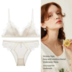 BANERDANNI Pure Desire Victoria Französische Spitzenbestickte Dessous Frauen dünne Cups Triangel-BH Set Bequem ohne Bügel