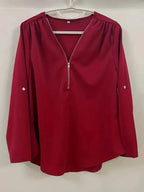 2024 Qualität Heißer Verkauf Plus Size Tiefer V-Ausschnitt Damenbluse Chiffon Coole lockere Hemd Mode Freizeit Damen Tops Sexy Reißverschluss Pullover
