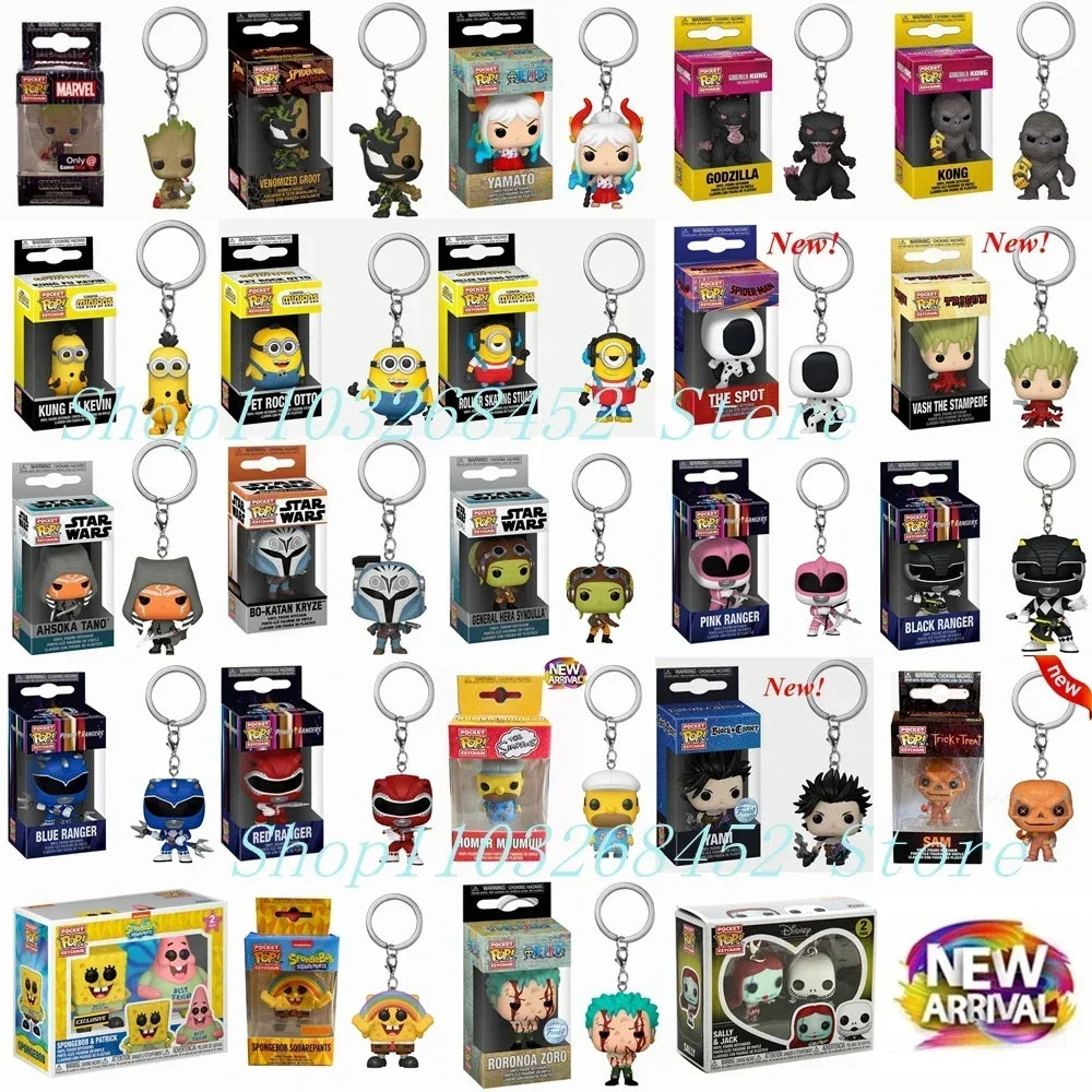 2026 Funko Schlüsselanhänger Ranger Rot Blau Pink Minion Kevin Otto Stuart Spider Spot Vash Ahsoka Inuyasha Homer Sam Sally Figuren Spielzeug Hauptbild