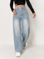 Europäische und N Trend Washed Blue Wide Leg Jeans Damen Jeans Damen Bequeme Mode All-Matching Trend Jeans