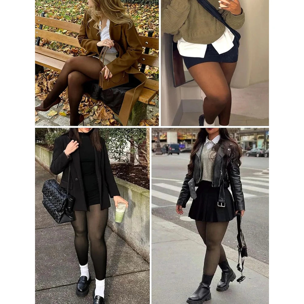 Einnaht-Fleece-Strumpfhose gefütterte Thermo-Leggings formgebender Kompressionsbund durchscheinende Strumpfhose transparente Fleece-Leggings große Größen