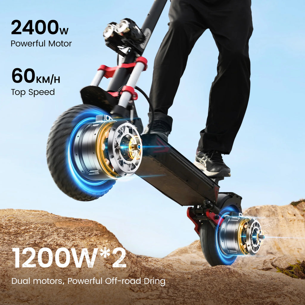 iScooter iX8 Erwachsenen Elektroroller 2400W Motor 48V20Ah Akku 12 Zoll Offroad-Luftreifen Faltbarer E-Scooter