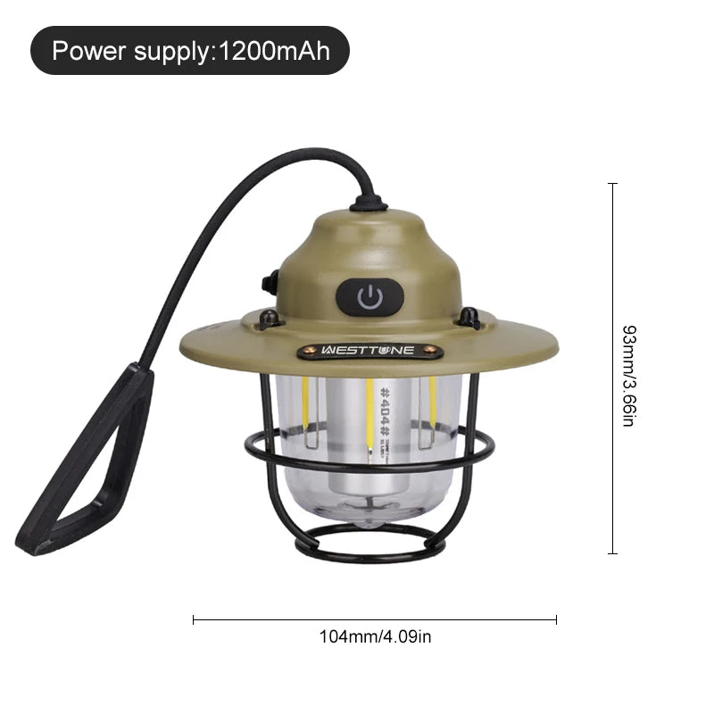 Tragbare Campinglaternen Retro Hängezeltlampe Wasserdichte Dimmbare Campinglampe 1200mAh für Wandern Angeln Notfalllaterne