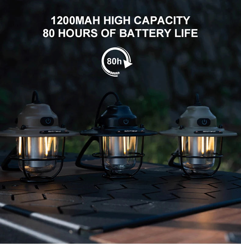 Tragbare Campinglaternen Retro Hängezeltlampe Wasserdichte Dimmbare Campinglampe 1200mAh für Wandern Angeln Notfalllaterne