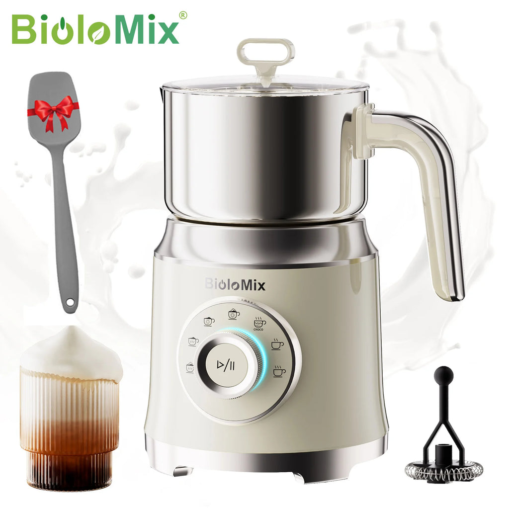 BioloMix 7-in-1 Abnehmbarer elektrischer Milchaufschäumer Dampfer Automatischer Heiß- und Kaltschaumbereiter für Kaffee und heiße Schokolade