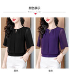 Sommerkleidung Halbarm-Chiffonbluse 2025 Neue Mode Loose Damen Tops Einfarbige Freizeit-Pullover-Shirts