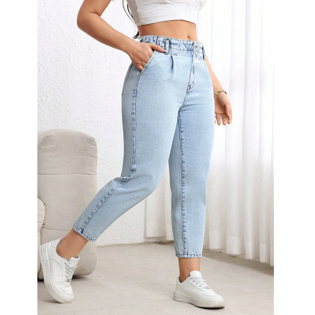 Damenjeans für große Größen – Neue Stretch-Jeans mit Bauchkontrolle, geradem Bein, bequeme Freizeitkleidung