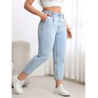 Damenjeans für große Größen – Neue Stretch-Jeans mit Bauchkontrolle, geradem Bein, bequeme Freizeitkleidung
