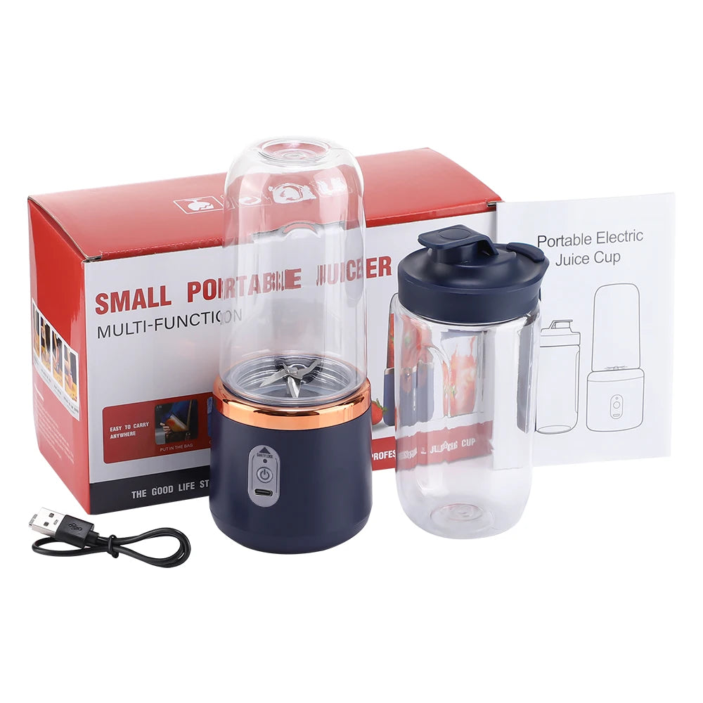 6 Klingen Elektrischer Entsafter Becher mit 2 Tassen für Reisen Tragbarer Entsafter Mixer USB-Ladefunktion Frischer Fruchtsaft Persönlicher Mixer Smoothie Hauptbild