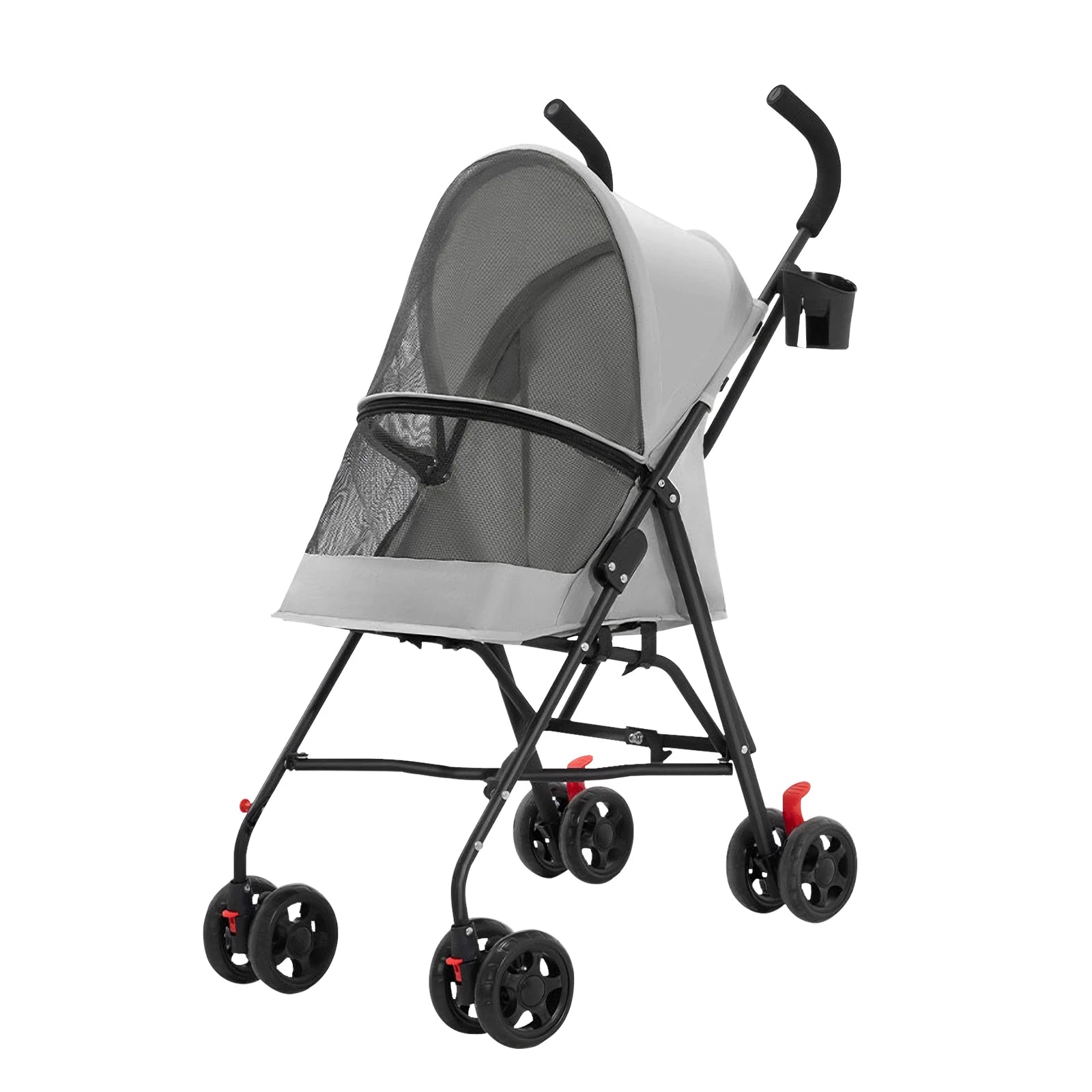 Animals stroller for small dogs and cats, foldable, with cup holder, 4 wheels, breathable mesh, large capacity, gray/blue/pink/black