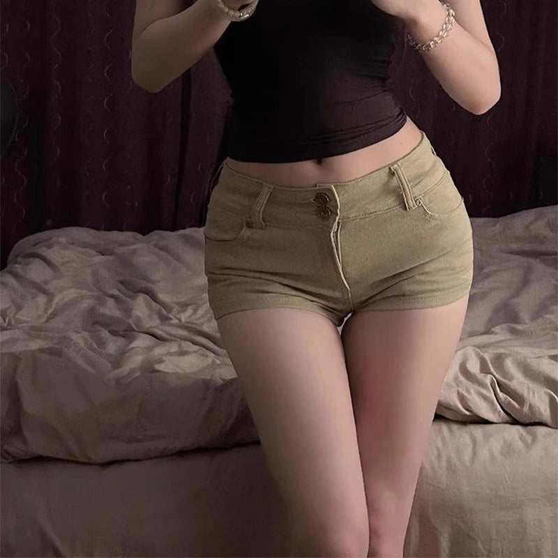 Sexy Hüfthohe Khaki Damen Jeansshorts 2025 Sommer Mode High Street Schlankmachende Skinny Hotpants Vintage Y2K Hot Girls Shorts