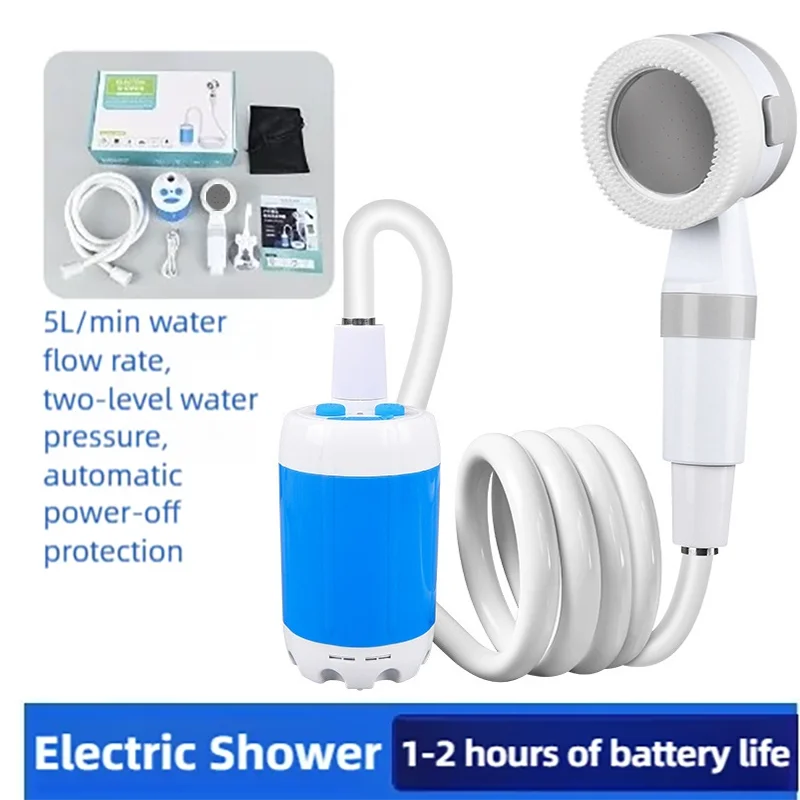 Tragbare Campingdusche mit Digitalanzeige 4000mAh Verbesserte wiederaufladbare elektrische Duschpumpe Camping Strand Wohnheim
