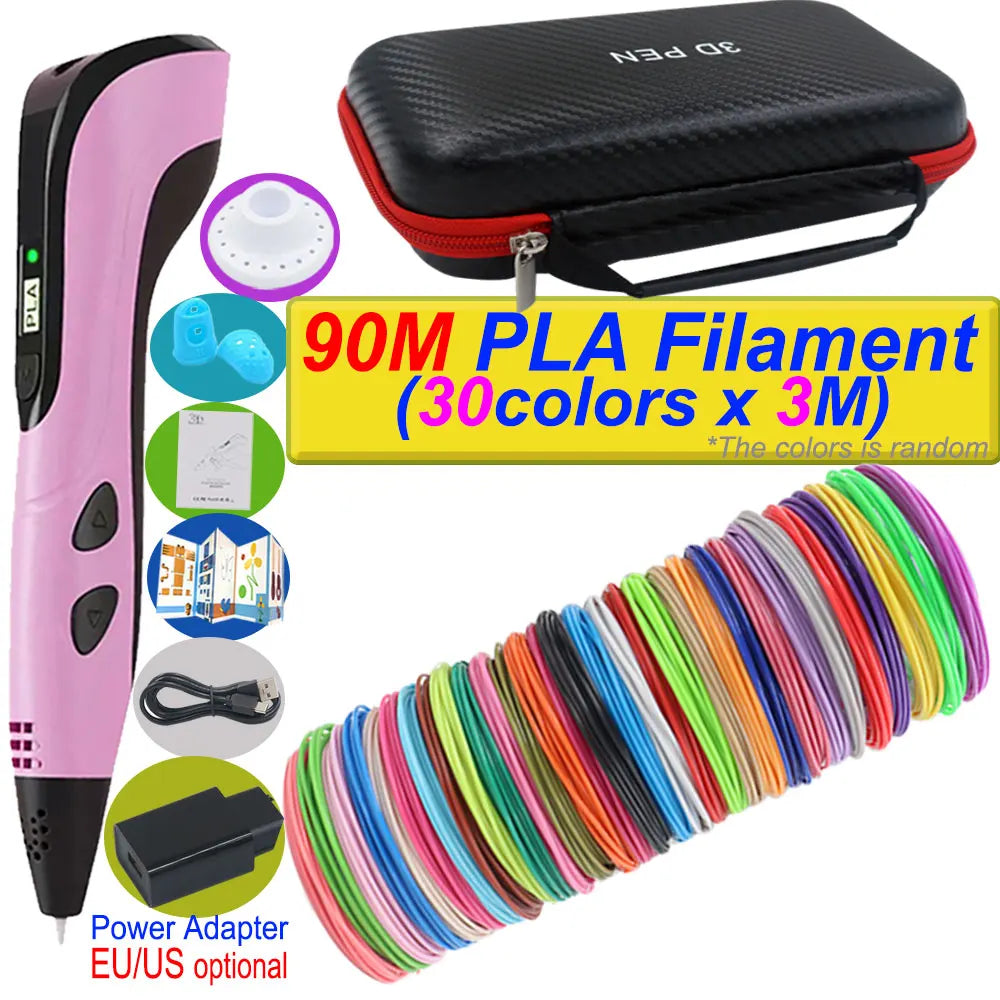 2026 Neue 3D-Druckstift DIY Dreidimensionale Malerei Kinderspielzeug mit LCD-Bildschirm Netzteil 200M PLA-Filament Spielzeug Geschenk