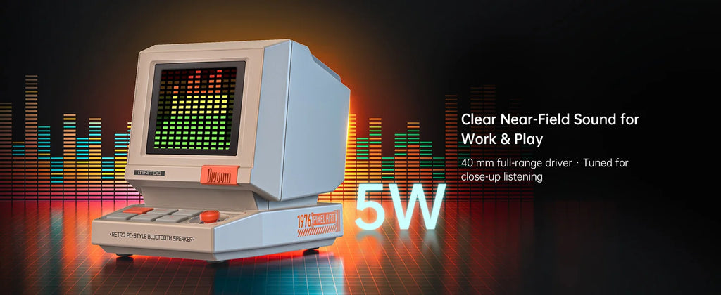 Divoom MiniToo Retro Bluetooth-Lautsprecher Tragbarer Pixel-Display-Musikbox Retro-Computer-Stil Lautsprecher Geschenk