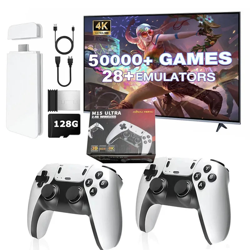Neuer 4K-TV-Game-Stick M15 ultra 64G 128G Handheld-Game-Player 2.4G Dual Wireless Controller 50000+ Spiele Familien-Game-Player