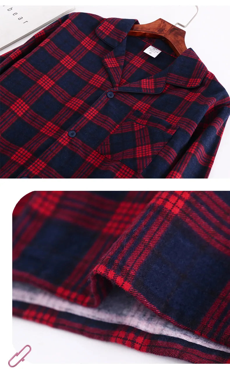 Herren-Hausanzüge Langärmelige Hosenanzüge für Herbst und Winter Pyjamas für Herren Flanell Kariertes Design Pyjamas für Herren