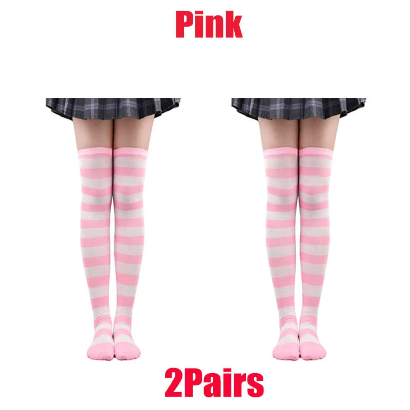 Farbige gestreifte Strümpfe Japanische Overknee-Socken Mode Frauen Warmhalten Socken Sexy Schlanke Lange Socken Strumpfwaren JK Cosplay Lolita Y2k