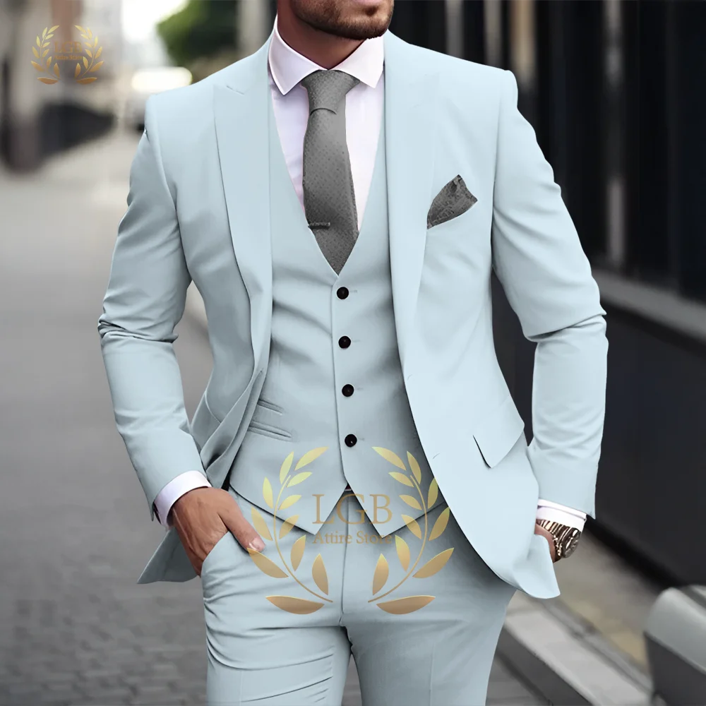 Herren Khaki 3-teiliger Anzug Klassischer spitzer Revers Business Formal Hochzeit Bräutigam Slim Fit Eleganter Gentleman-Stil Mode Blazer