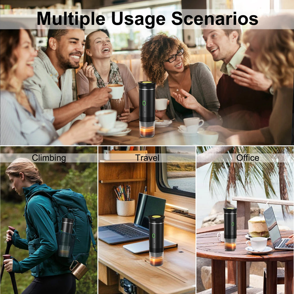 Kabellose elektrische tragbare Espresso-Kaffeemaschine für Auto & Zuhause, Camping-Kaffeemaschine, 3-in-1 Kapsel-Pulver-Reisekaffeemaschine