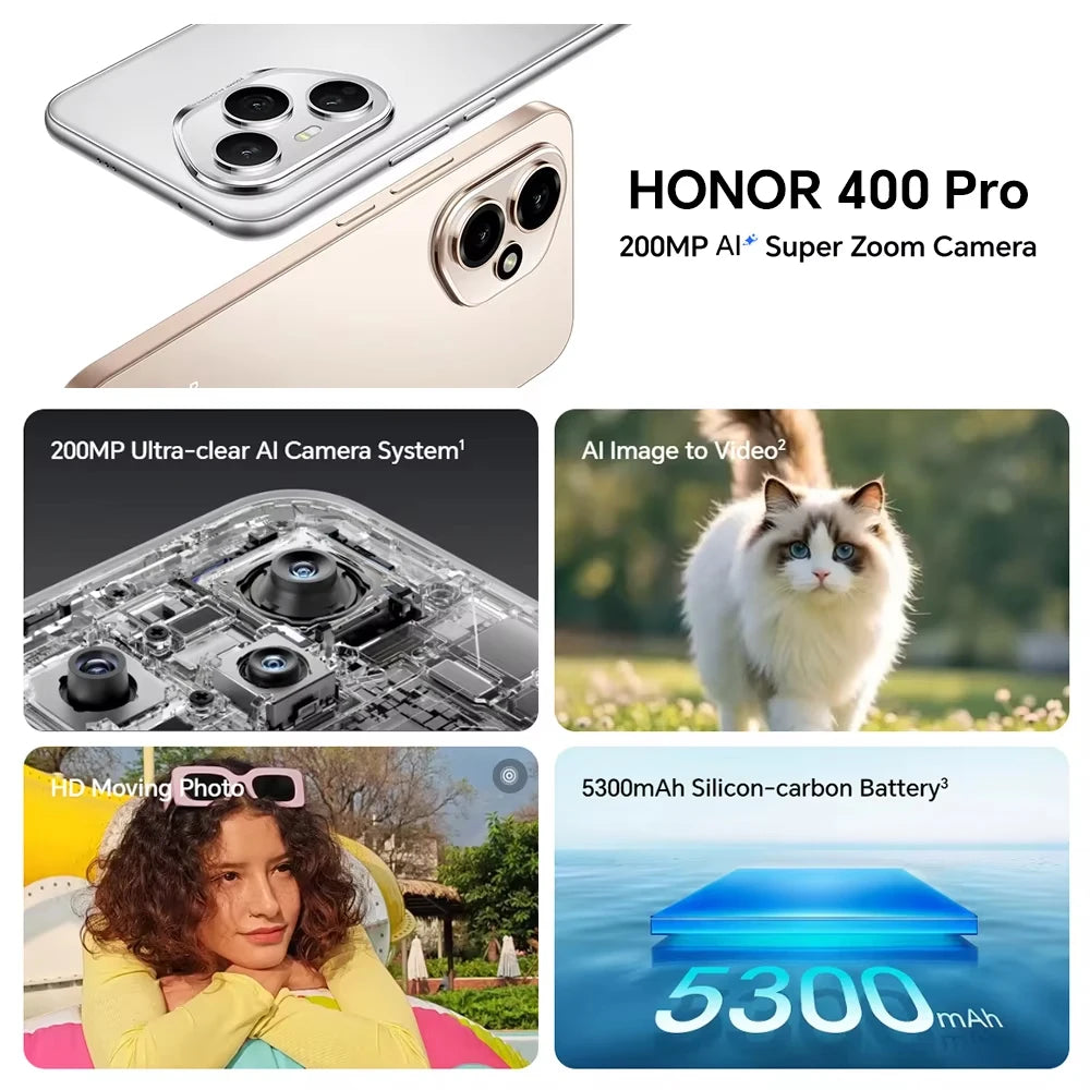 HONOR 400 Pro 5G, EU-Version, 5G Smartphone, 200MP Ultra-Clear AI Hauptkamera, Qualcomm Snapdragon 8 Gen 3, 5300mAh Akku